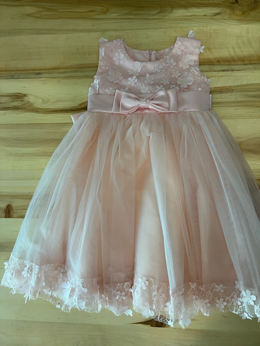 Pink Tulle Floral Waist Bow Kids Dress